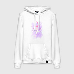 Толстовка-худи хлопковая женская Гимнастка на месяце, цвет: белый