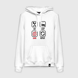 Толстовка-худи хлопковая женская Eat - Sleep - Final Fantasy - Repeat, цвет: белый