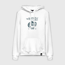 Толстовка-худи хлопковая женская Винтажная классика 1986 мотоцикл, цвет: белый