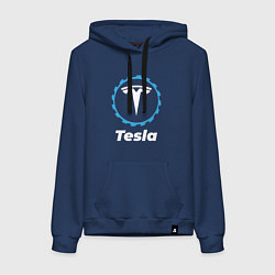 Толстовка-худи хлопковая женская Tesla в стиле Top Gear, цвет: тёмно-синий