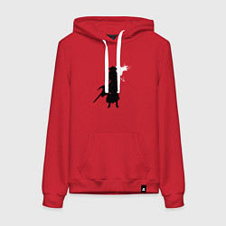 Толстовка-худи хлопковая женская Самурай и белая луна, цвет: красный