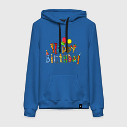 Толстовка-худи хлопковая женская Happy birthday greetings, цвет: синий