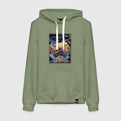 Толстовка-худи хлопковая женская Звездный десант в квадрате, цвет: авокадо