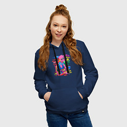Толстовка-худи хлопковая женская Барт Симпсон - крутой скейтер - разноцветные клякс, цвет: тёмно-синий — фото 2