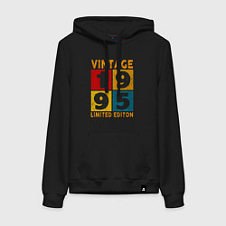 Толстовка-худи хлопковая женская Винтаж 1995 лимитированная серия, цвет: черный