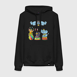 Толстовка-худи хлопковая женская Цирковое представление, цвет: черный