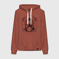 Толстовка-худи хлопковая женская Vitruvian drummer, цвет: кирпичный