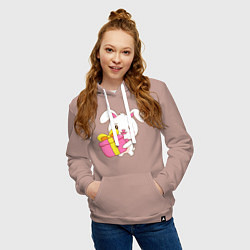 Толстовка-худи хлопковая женская Кролик с подарком, цвет: пыльно-розовый — фото 2