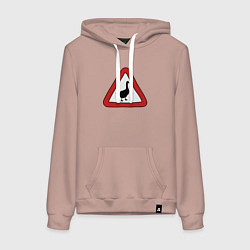 Толстовка-худи хлопковая женская Предупредительный знак с гусем, цвет: пыльно-розовый