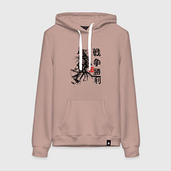 Толстовка-худи хлопковая женская Самурай с мечом в шлеме, цвет: пыльно-розовый