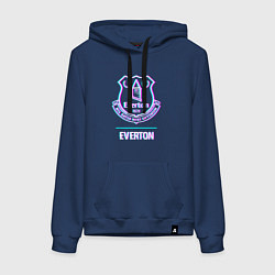 Толстовка-худи хлопковая женская Everton FC в стиле glitch, цвет: тёмно-синий