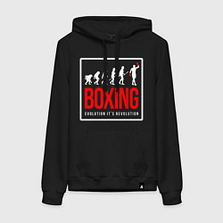 Толстовка-худи хлопковая женская Boxing evolution its revolution, цвет: черный