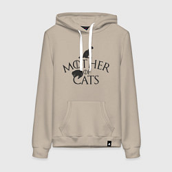Толстовка-худи хлопковая женская Мать котов, цвет: миндальный