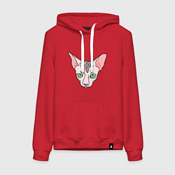 Толстовка-худи хлопковая женская Сфинкс - кот без шерсти, цвет: красный
