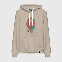 Толстовка-худи хлопковая женская Японский карп кои, цвет: миндальный