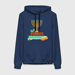 Толстовка-худи хлопковая женская Happy Hanukkah, цвет: тёмно-синий