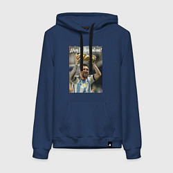Толстовка-худи хлопковая женская Lionel Messi - world champion - Argentina, цвет: тёмно-синий