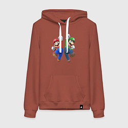 Толстовка-худи хлопковая женская Марио и Луиджи, цвет: кирпичный