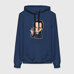 Толстовка-худи хлопковая женская Уэнсдэй показывает средний палец, цвет: тёмно-синий