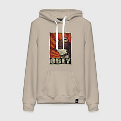 Толстовка-худи хлопковая женская Obey frog, цвет: миндальный
