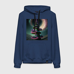 Толстовка-худи хлопковая женская Космическая клумба, цвет: тёмно-синий