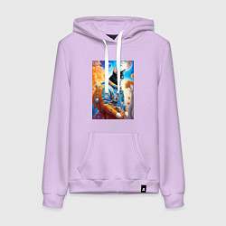 Толстовка-худи хлопковая женская Котяра крутой космонавт - нейросеть, цвет: лаванда