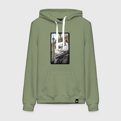 Толстовка-худи хлопковая женская Санкт-Петербург котик, цвет: авокадо