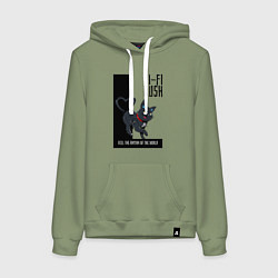 Толстовка-худи хлопковая женская Котик из Hi-Fi Rush, цвет: авокадо