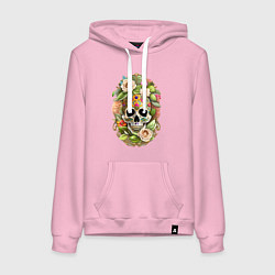 Толстовка-худи хлопковая женская Череп окружён цветами, цвет: светло-розовый