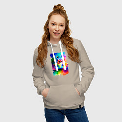 Толстовка-худи хлопковая женская Акварельный Пикачу - поп-арт, цвет: миндальный — фото 2