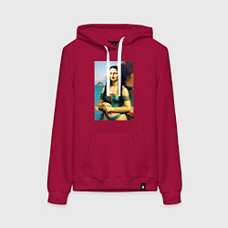 Толстовка-худи хлопковая женская Мона Лиза на пляже - Биарриц - Франция, цвет: маджента