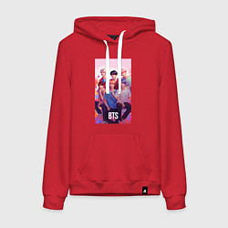 Толстовка-худи хлопковая женская BTS art anime style, цвет: красный