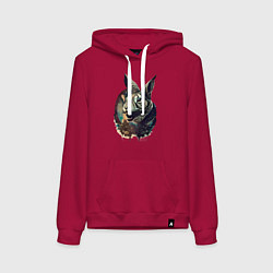 Толстовка-худи хлопковая женская Свирепый зайчара - нейросеть, цвет: маджента