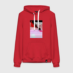 Толстовка-худи хлопковая женская Abstract glitch, цвет: красный