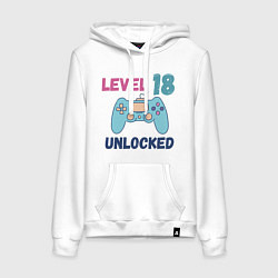Толстовка-худи хлопковая женская 18 уровень жизни, цвет: белый