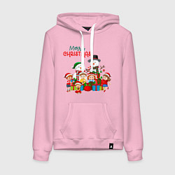Толстовка-худи хлопковая женская Мэри крисмас - новогодние герои, цвет: светло-розовый