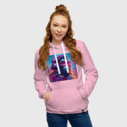 Толстовка-худи хлопковая женская Обезьяна в наушниках и очках, цвет: светло-розовый — фото 2