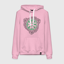 Толстовка-худи хлопковая женская Компас викингов вегвизир, цвет: светло-розовый