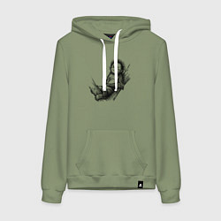 Толстовка-худи хлопковая женская Гиббон малыш на дереве, цвет: авокадо