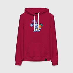 Толстовка-худи хлопковая женская Весёлый зайчик с морковкой, цвет: маджента