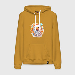 Толстовка-худи хлопковая женская Орел в цветах, цвет: горчичный