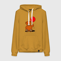Толстовка-худи хлопковая женская Плюшевый медведь с воздушным шариком, цвет: горчичный