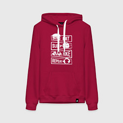 Толстовка-худи хлопковая женская Еда сон поход, цвет: маджента