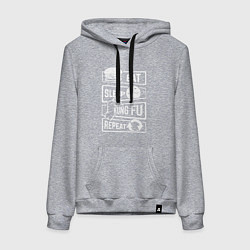 Толстовка-худи хлопковая женская Еда сон кунг-фу, цвет: меланж