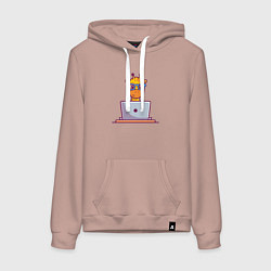 Толстовка-худи хлопковая женская Жираф с ноутбуком, цвет: пыльно-розовый