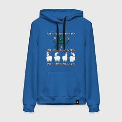 Толстовка-худи хлопковая женская Четыре ламы альпаки: i love you, цвет: синий