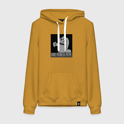 Толстовка-худи хлопковая женская One punch pepe, цвет: горчичный