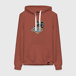 Толстовка-худи хлопковая женская Космос в чемодане, цвет: кирпичный