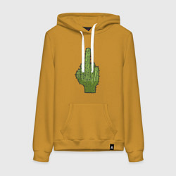 Толстовка-худи хлопковая женская Cactus fuck, цвет: горчичный