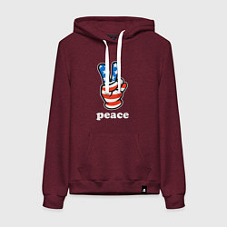 Толстовка-худи хлопковая женская USA peace, цвет: меланж-бордовый